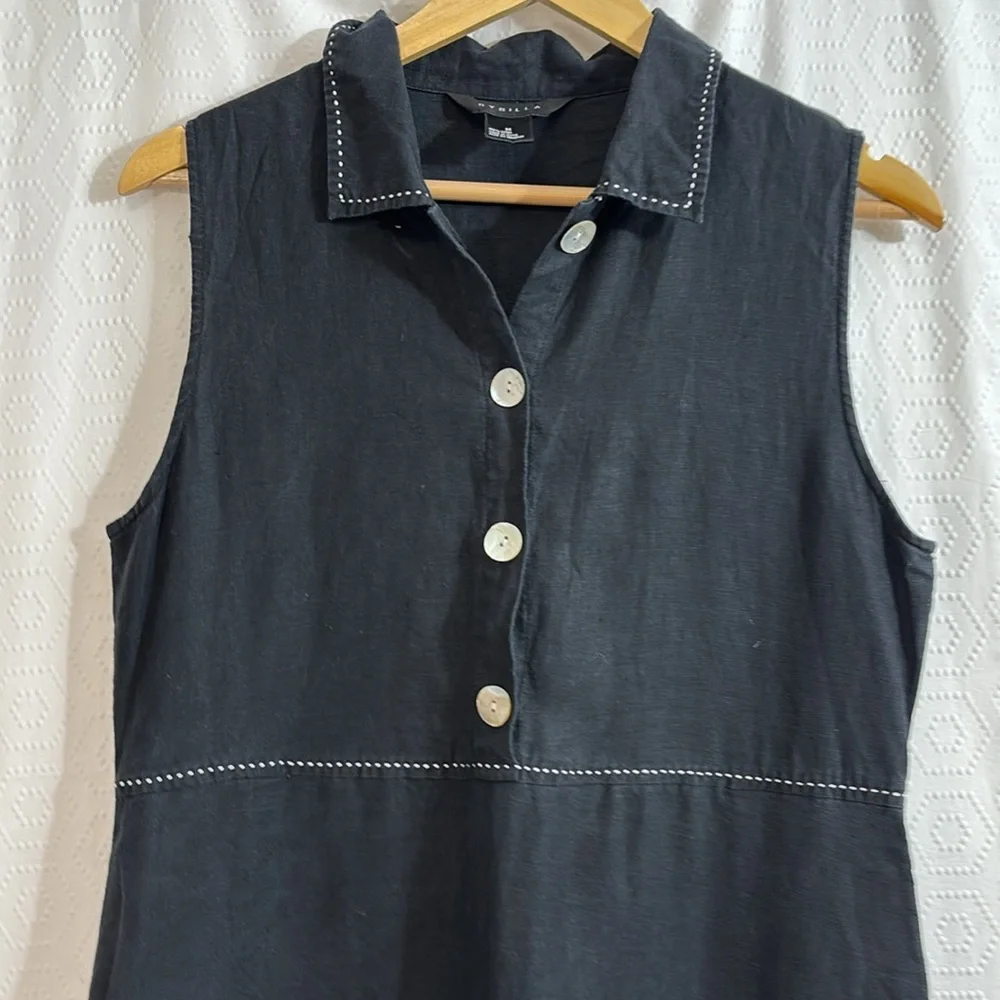 Sybilla Womens Linen Sleeveless Mid Length Maxi Dress black medium pearl buttons - Picture 3 of 8